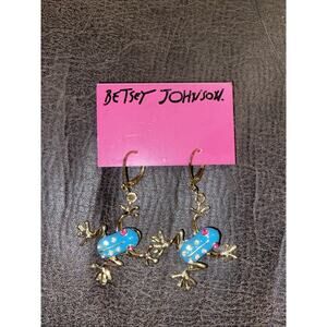 Betsey Johnson Blue Frog Rhinestone Dangle Earrings Retired New
